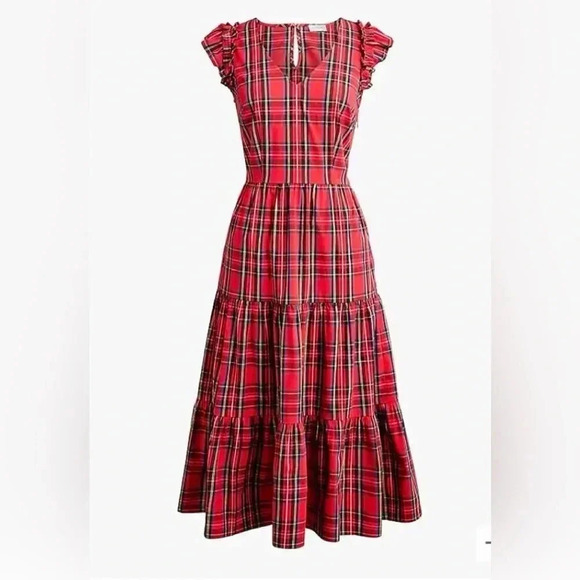 J. Crew Tartan Flutter  Sleeve Midi Dress Size 8 - Picture 1 of 12